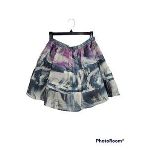 UO Silence + Noise Tiered Ruffle Watercolor Peacock Print Tencel Blend Mini…